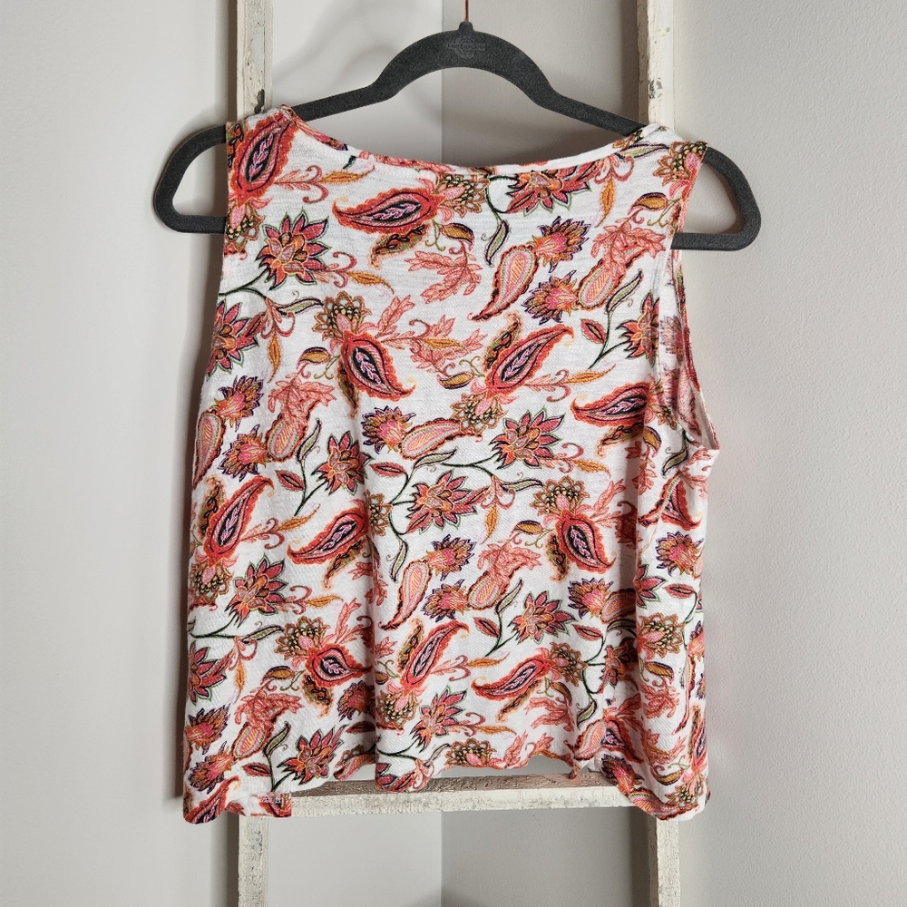 J.Jill top womens large petite 100% Linen paisley floral sleeveless - Picture 3 of 5